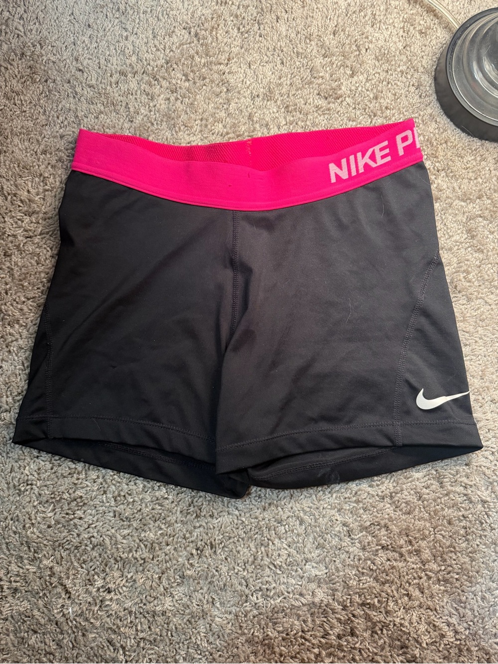 Nike Women's Black Athletic Shorts with Hot Pink Waistband